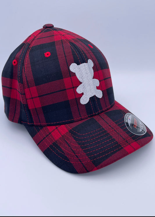 Tartan Plaid White Bear Flexifit Cap