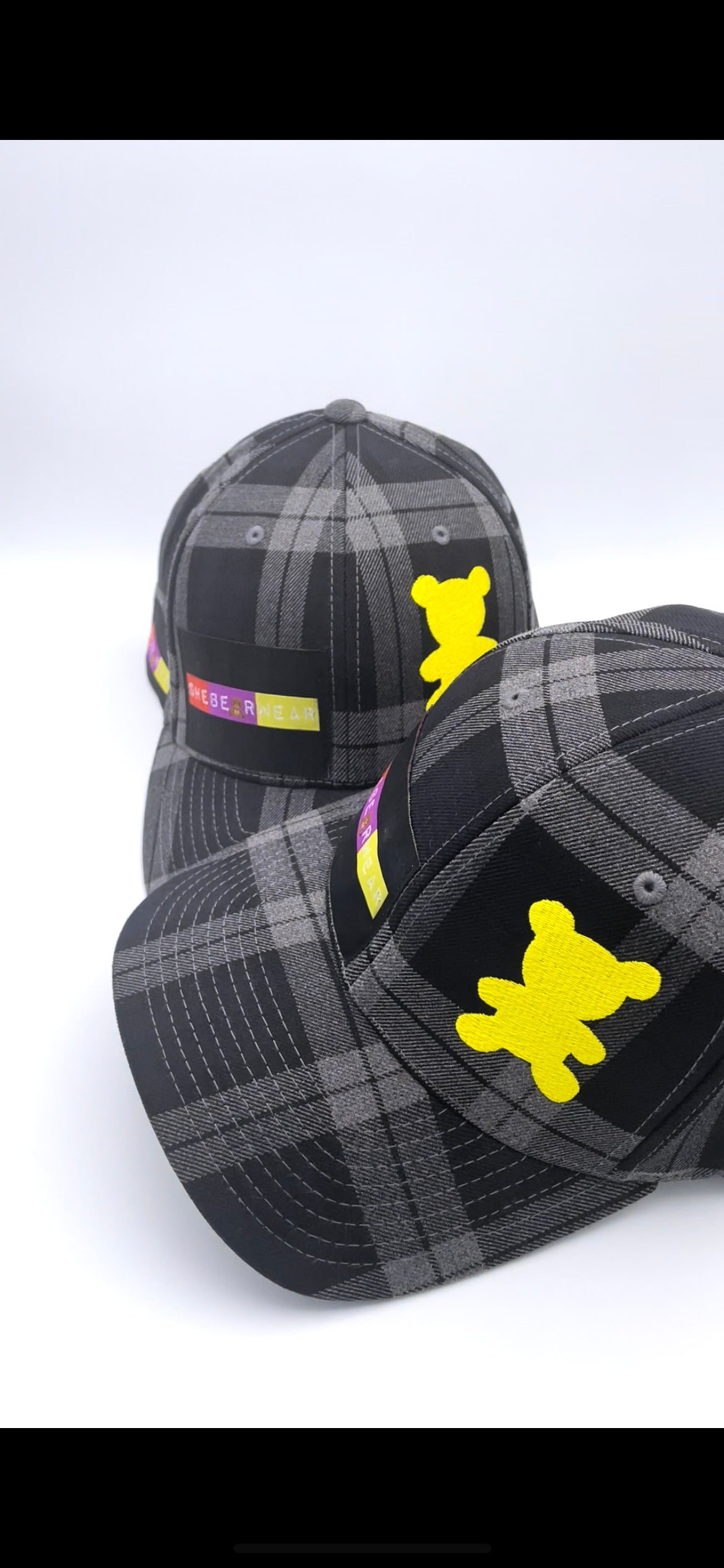 Grey and Black Tartan Plaid Fitted Cap