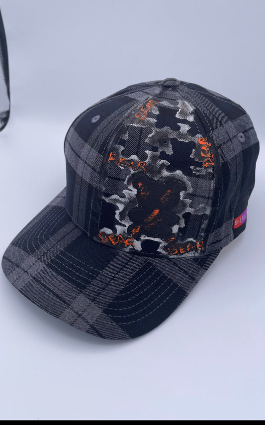 Bear Graffiti Tartan Plaid Fitted Cap