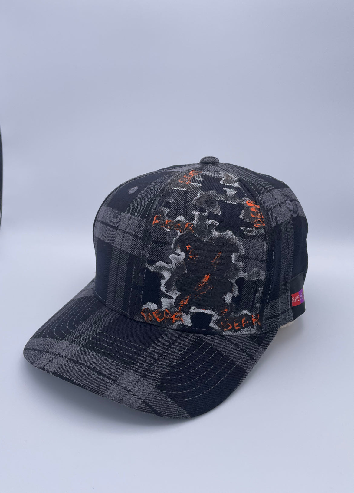 Bear Graffiti Tartan Plaid Fitted Cap