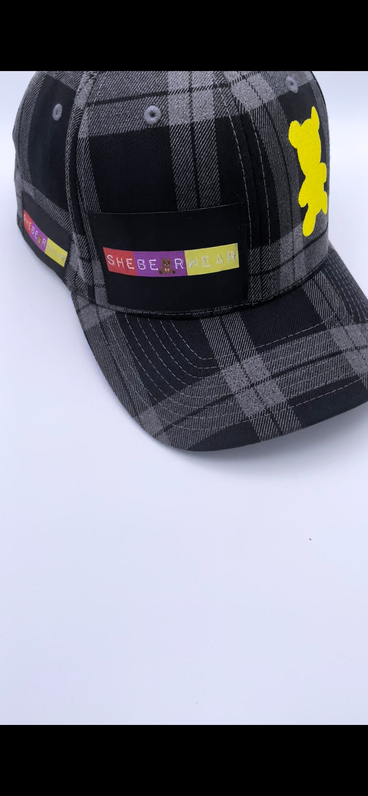 Grey and Black Tartan Plaid Fitted Cap