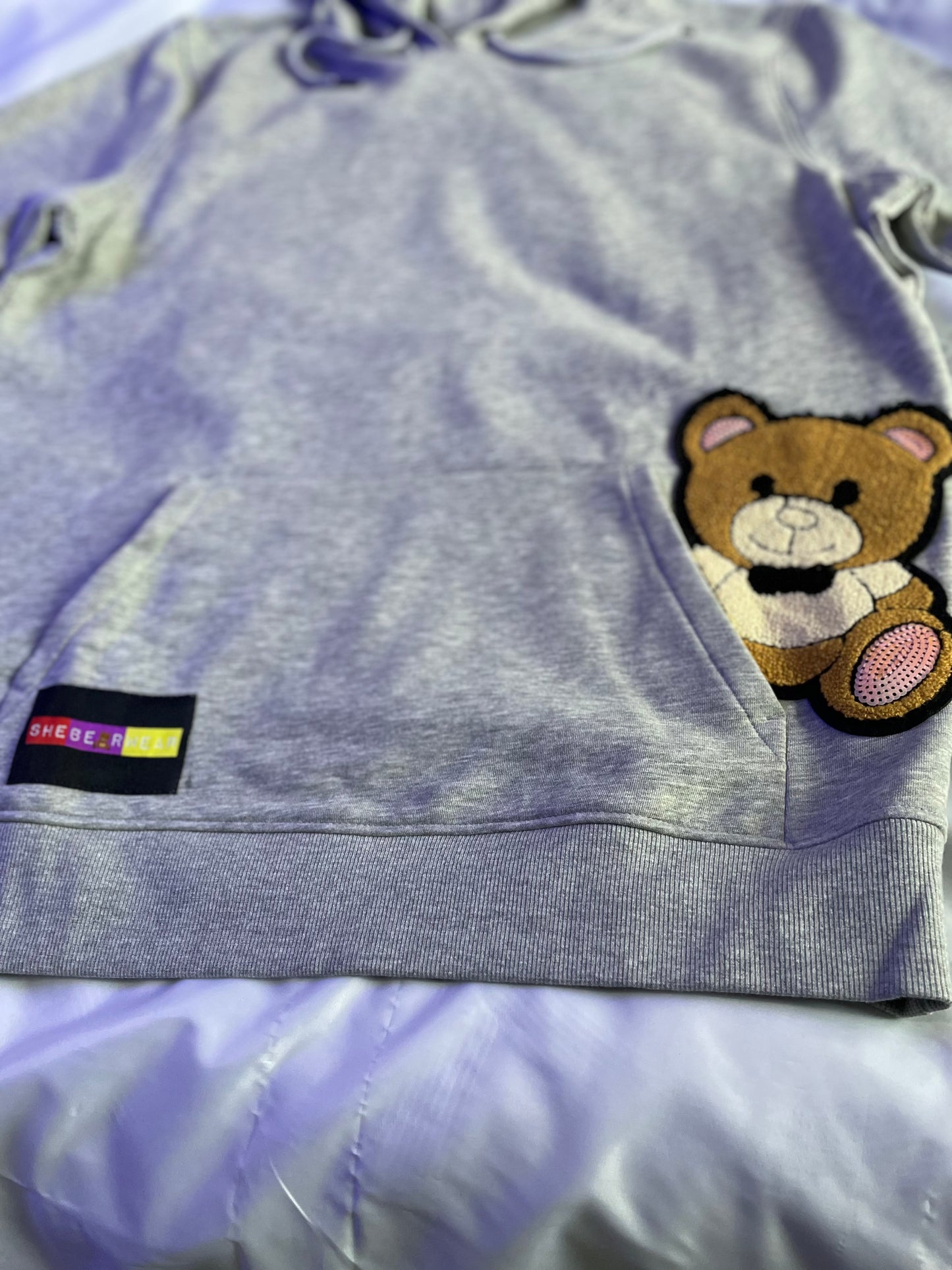 SheBearWear Heather Grey ‘Pocket Bear’ Hoodie